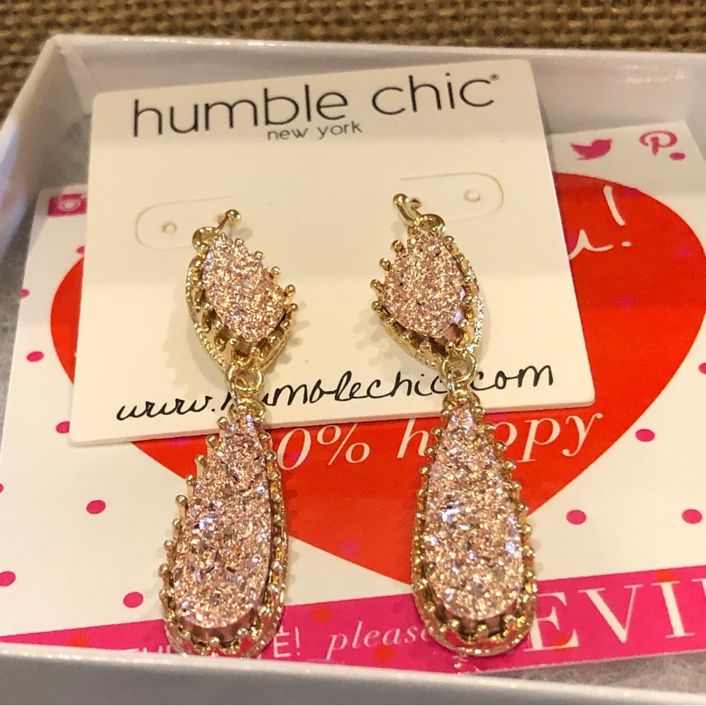 NWT Humble Chic Earrings gold tone with pink druzy